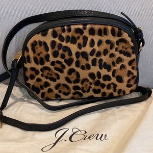 J. Crew leopard calf hair and leather camera bag